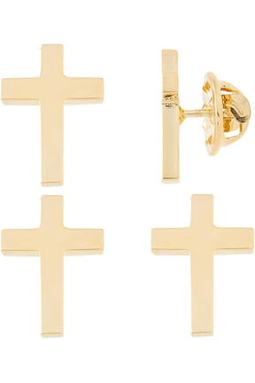 4Pcs Cross Brooch Pin Metal Golden Cross Lapel Pins 18x13MM Alloy Cross Brooches Badge for Funeral Church Pray Public Event Lapel Pin Bulk for Backpack Clothes