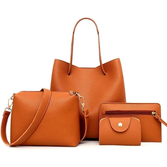 4Pcs Crossbody Bag for Women, Fashion and Casual 4 In 1 Shoulder Bag Top Handle Satchel Purse Set for Shopping and Traveling, Highly Anti-Scratch and Not Easy To Be Out Of Shape, Brown