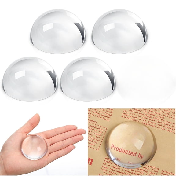4Pcs Crystal Dome Magnifying Paperweight, 2in/50mm Clear Distortion-Free Optics Convex Lens Set for Physics Classroom Home Decor, Paper Weights for Outdoor Events