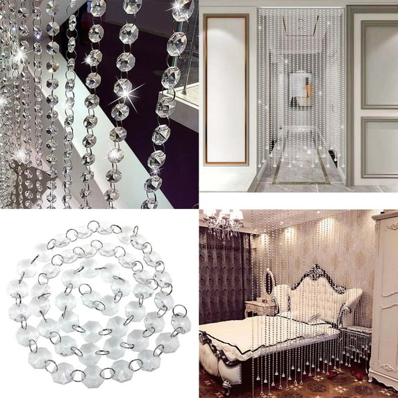 4Pcs Crystal bead curtain under $5! Kadlawus Crystal Glass Bead Curtain, Window Door Hanging Decor for Living Room Bedroom, Wedding Party Decoration, Transparent Bead String Curtain