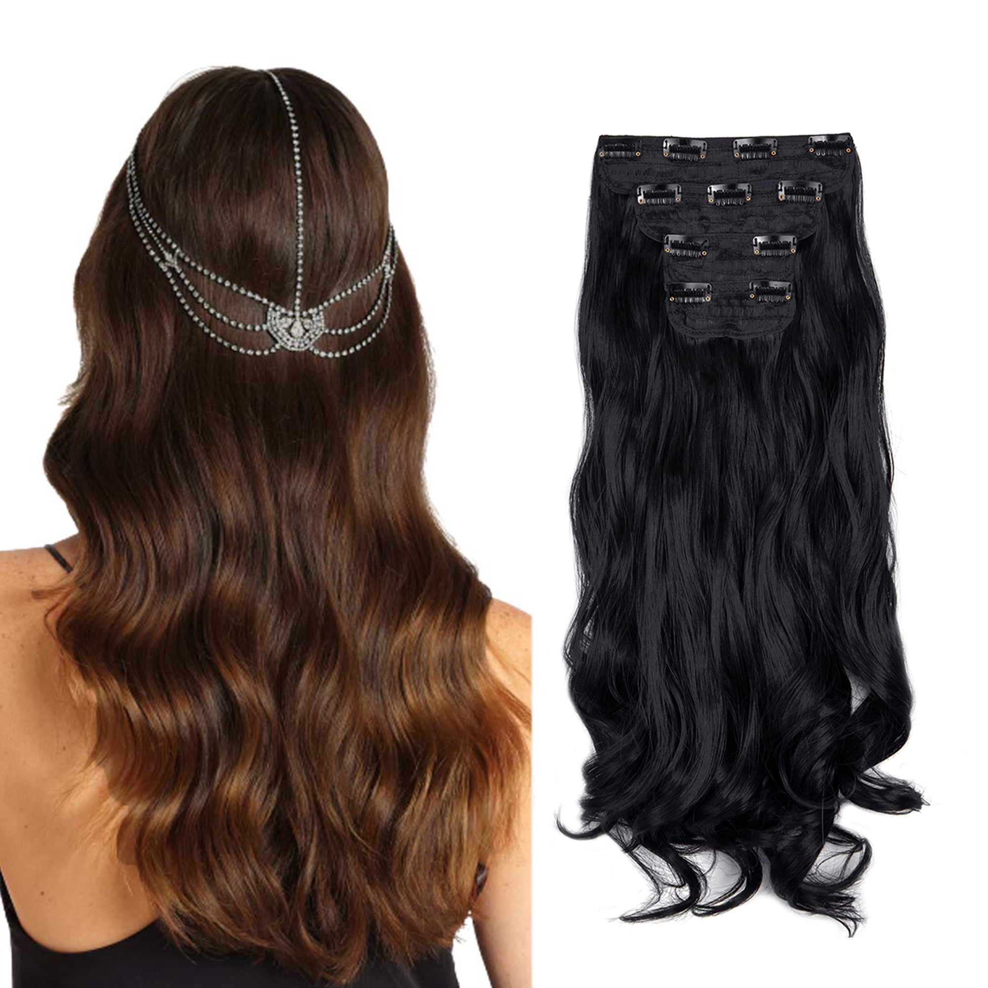 4Pcs Curly Weave Clip in Hair Extensions, Hair Pieces with 11 Clips, 24