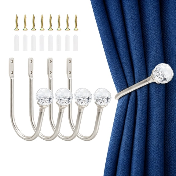 4Pcs Crystal Curtain Holdbacks Curtain Tiebacks Hooks Tie Backs for Curtains Curtain Holders for Wall Curtain Holder Curtain Tie Backs Wall Mount for Living Room, Bedroom and More