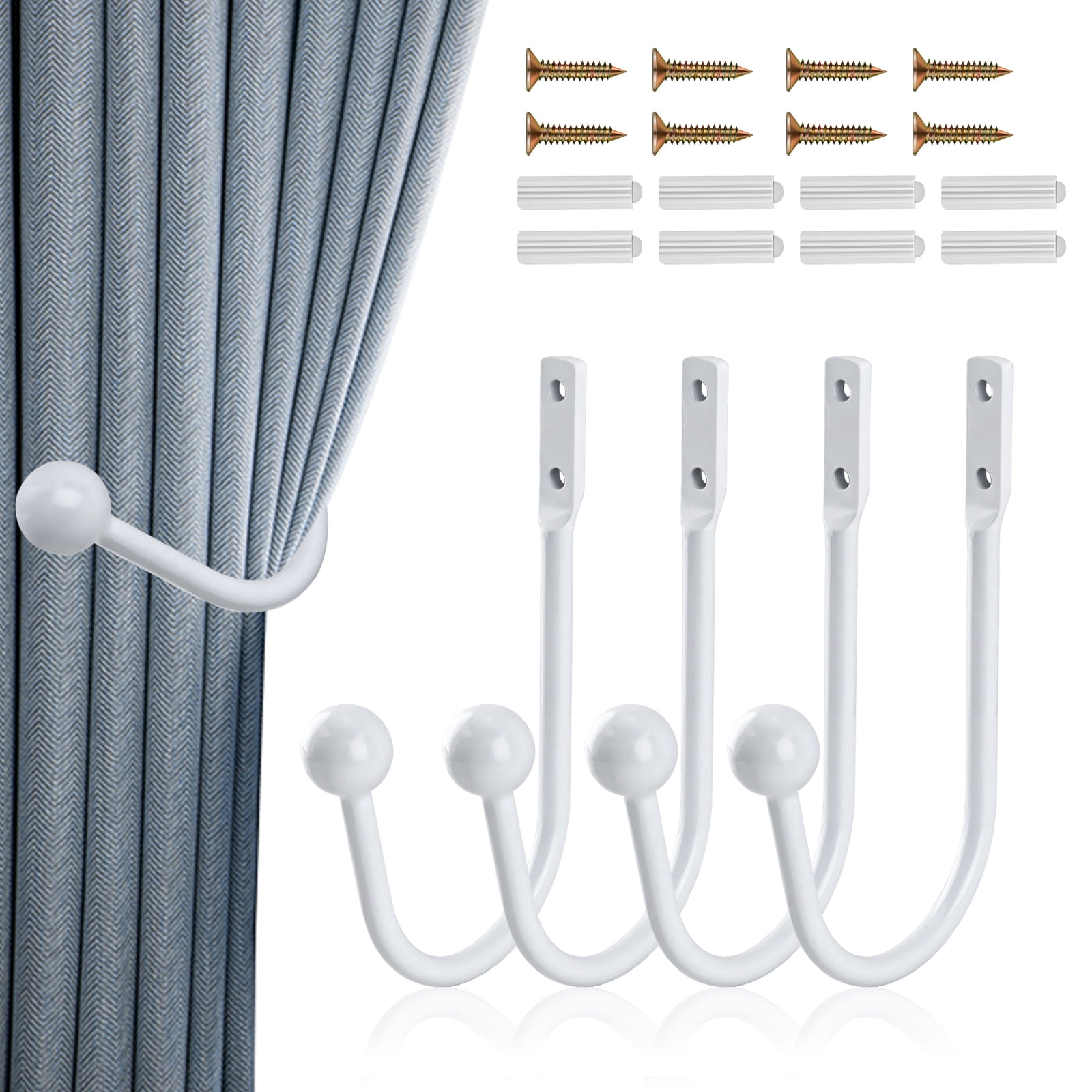 4Pcs Curtain Holdbacks Curtain Tiebacks Hooks Tie Backs for Curtains
