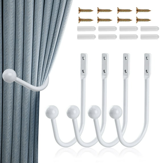 4Pcs Curtain Holdbacks Curtain Tiebacks Hooks Tie Backs for Curtains Curtain Holders for Wall Curtain Holder Curtain Tie Backs Wall Mount for Living Room, Bedroom and More(White)