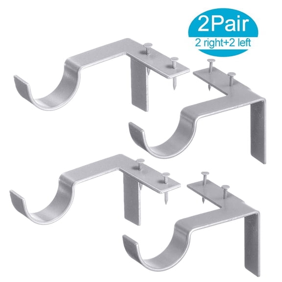 BSHAPPLUS® 4 Pcs No Drill Curtain Rod Brackets,2 Pair Silver Metal Nail‑in Curtain Rod Holders,No Screw Easy Install Curtain Rod Hooks for Wood Door Window Frame,Heavy Duty Hold Up to 20 LBS