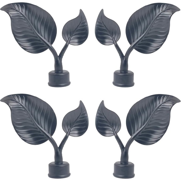 4Pcs Curtain Rod Finials Cap Leaf End Black Aluminum Alloy Drapery Rail Pole Head Cap for 28mm Drapery Pole Black