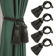 4Pcs Curtain Tiebacks Handmade Decorative Curtain Holdbacks Rope with Tassel Charcoal