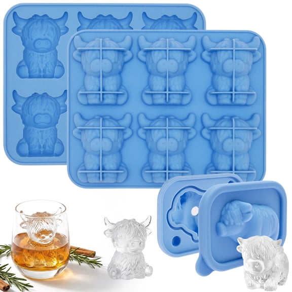 4Pcs Highland Cow Ice Cube Mold, 3D Silicone Ice Tray for Whiskey Cocktail Coffee Juice Bar Party Drinks