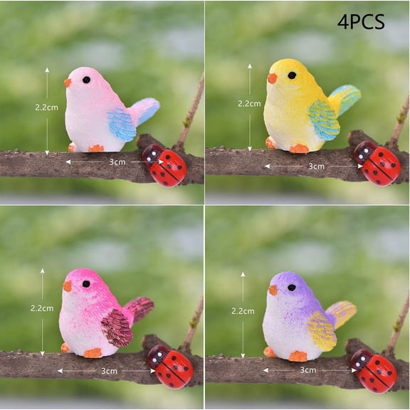 4Pcs Cute Cartoon Bird Ornament Resin Little Bird Animal Model Gardening Bonsai Decoration Figurines Simulation Birds Miniatures
