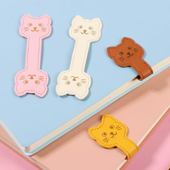 4Pcs Cute Cat Face Shape Magnetic Bookmarks for Teachers Students Personalized Leather Bookmarks Assorted Color Magnet Book Page Markers for Book Lovers