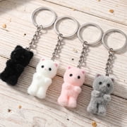 4Pcs Cute Cat Keychain Bag Charms Fuzzy Cat Keychain Decor with 4 Colors Kawaii Kitty Key Ring Pendent for Backpack Purse Bags
