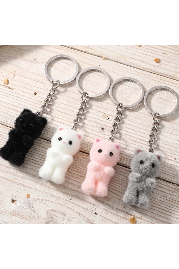 4Pcs Cute Cat Keychain Bag Charms Fuzzy Cat Keychain Decor with 4 Colors Kawaii Kitty Key Ring Pendent for Backpack Purse Bags