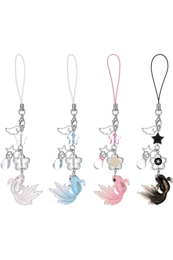 4Pcs Cute Phone Charm Mobile Koi Star Pendant Decor Detachable Anti Theft Strap Decorative Charms for Camera Bag Cellular Telephones Case Suitable for Keychain Backpack Wallet Decoration Women