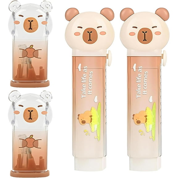 4Pcs Cute Pink Capybara Retractable Eraser Capybara Pencil Sharpener,Cute Capybara Birthday Christmas Gifts Set