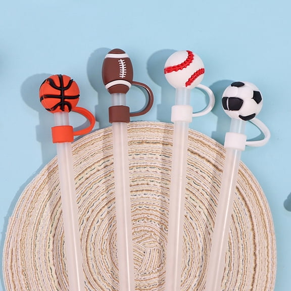 4Pcs Cute Straw Topper, Cartoon Straw Cover Cap for 10mm Reusable Straws, Silicone Dust-Proof Plug for Tumblers, Fun Drink Accessory, Great as a Valentines Day Gift E