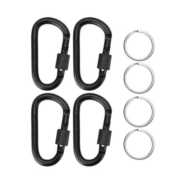 4Pcs D-Rings Locking Carabiner Keychain Clip with Key Rings Spring Snap Hook for Outdoor, Camping, Hiking, Fishing