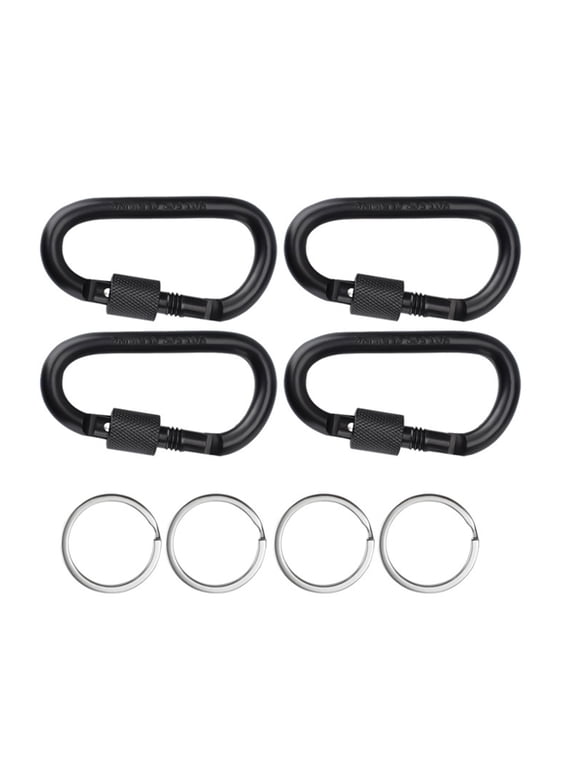 4Pcs D-Rings Locking Carabiner Keychain Clip with Key Rings Spring Snapping Hook for Outdoor, Camping, Hiking, Fishing