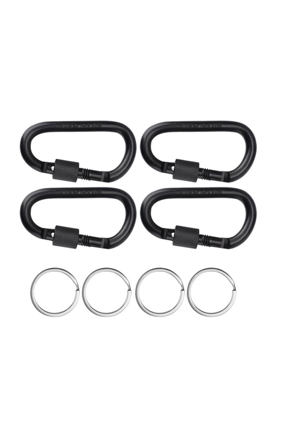 4Pcs D-Rings Locking Carabiner Keychain Clip with Key Rings Spring Snapping Hook for Outdoor, Camping, Hiking, Fishing