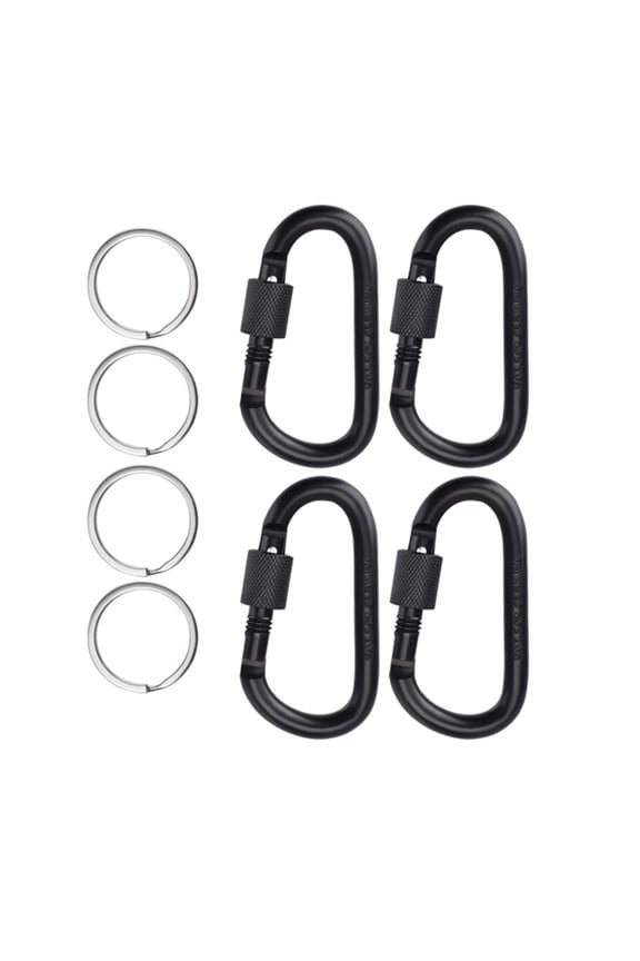 4Pcs D-Rings Locking Carabiner Keychain Clip with Rings Spring Snapping Hook for Outdoor, Camping, Hiking, Fishing
