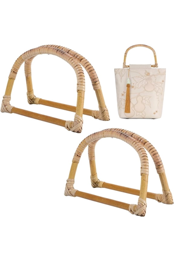4Pcs D Shaped Wooden Bag Handles Purse Handle Replacement Rattan Goldenrod Wood D Ring Handbag Accessories