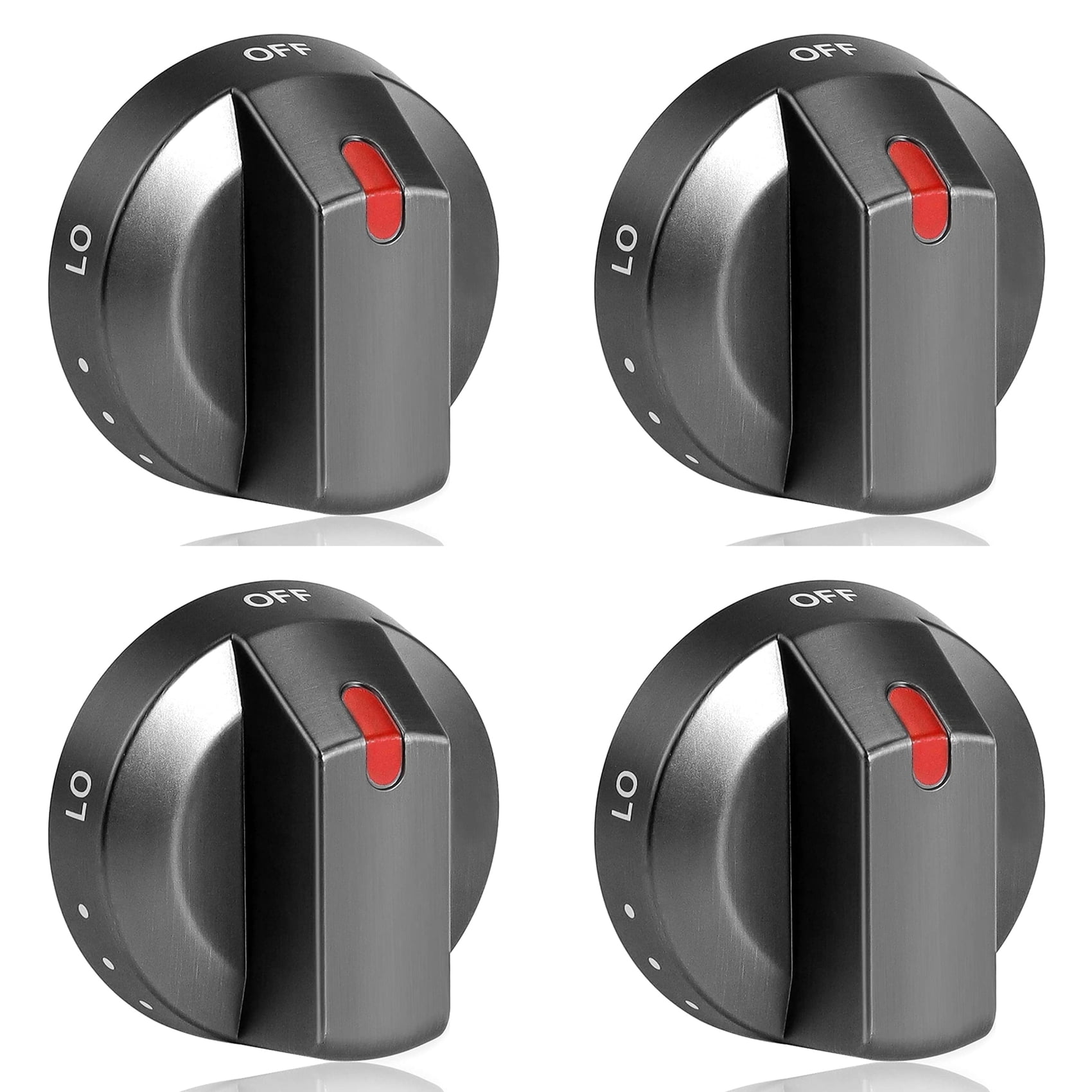 4Pcs DG64-00473B Black Stainless Knobs Replacement Stove Gas Range Knobs for NX58M6850SG,NX58J5600SG,NX58J7750SG