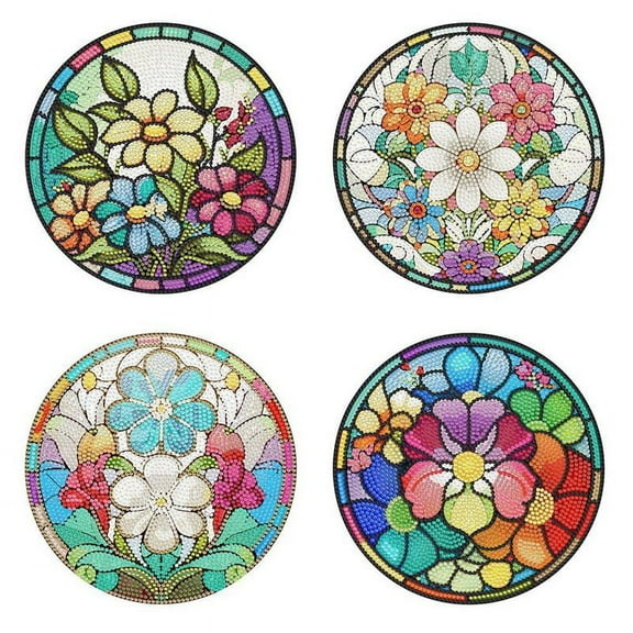 4Pcs DIY Diamond Art Painting Placemat Round Non-Slip Acrylic Table Mats for Table Decor B