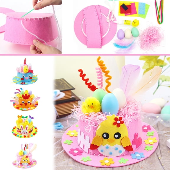 4Pcs DIY Easter Bunny Hat under $5! Kadlawus Children's Easter Gift DIY Eggs Hats, Bunny Hat Making Kit for Kids Party, Easter Sensation Craft Supplies