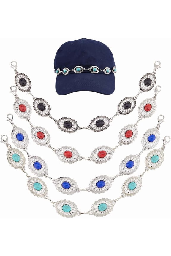 4Pcs DIY Hat Chains 4 Colors Fashionable Turquoise Trucker Hat Accessories 11.22 inch Western Cowboy Detachable Baseball Cap Chains