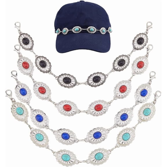 4Pcs DIY Hat Chains 4 Colors Fashionable Turquoise Trucker Hat Accessories 11.22 inch Western Cowboy Detachable Baseball Cap Chains