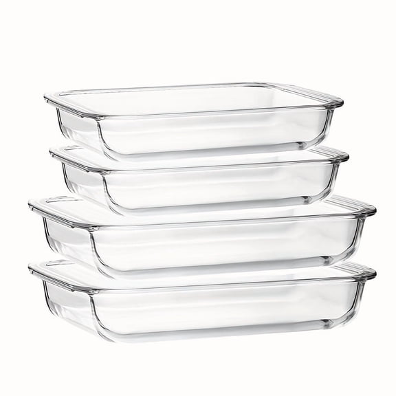 Set of 4 Rectangular Glass Baking Dishes, Perfect for Pasta, Leftovers & Cooking, Oven Freezer & Dishwasher Safe, Essential Kitchen Bakeware