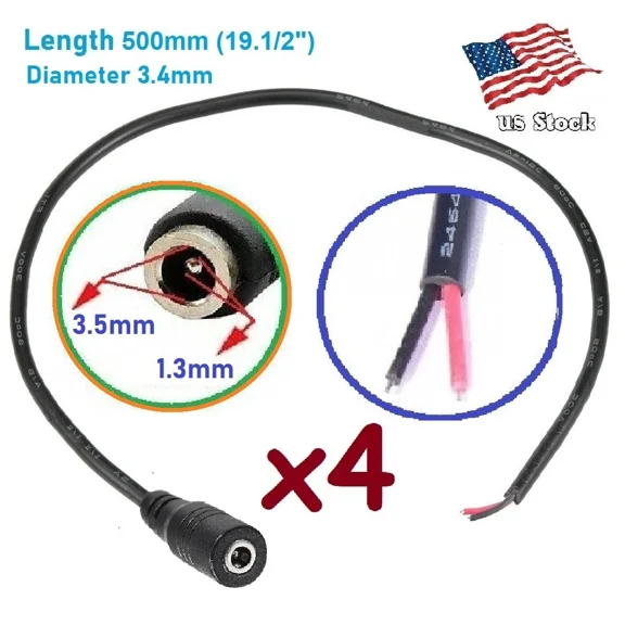 4Pcs Dc Cable 3.5 X 1.3Mm Female 24Awg Led Light Monitor Power Output Cable 50Cm