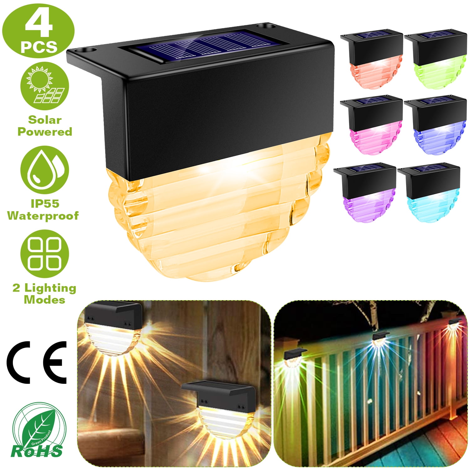 4Pcs Deck Lights, Solarek LED RGB Solar Step Lamp Decorative for Patio Garden