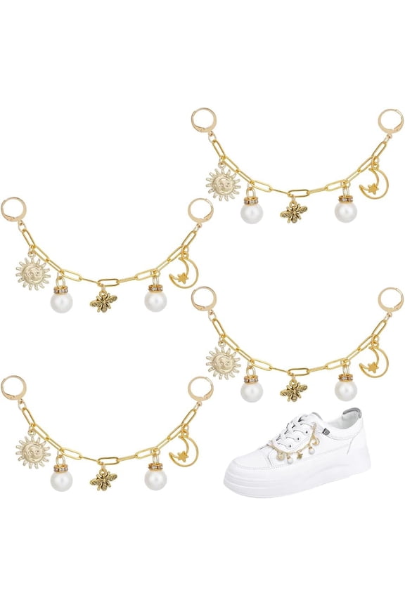 4Pcs Decorative Chain Set Shoe Decoration Chain Shoe Accessory Shoelaces for Boots Sneaker DIY Party Decor Brass
