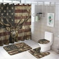 thumbnail image 1 of 4Pcs Deer American Flag Shower Curtain Set with Toilet Lid Cover Non-Slip Rugs for Bathroom, Animal Stripe USA Retro Shower Curtain Bathroom Sets with Hooks, 72x72 Inch, 1 of 8