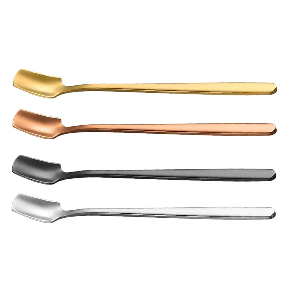 4Pcs Dessert Spoons 304 Stainless Steel Silverware Long Handle Square ...