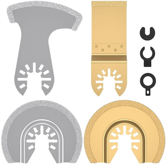 4Pcs Diamond Carbide Oscillating Saw Blade Set Quick Release Mixed Oscillating Multi Tool Blade Universal Semi Circle Boot Straight Cutting Oscillating Tool Blade for Tile Grout