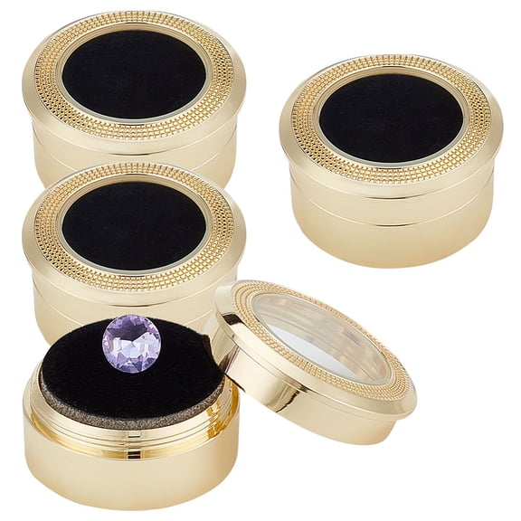 4Pcs Diamond Display Case Gemstone Display Box Light Gold Alloy Loose Diamond Storage Boxes with Clear Window Cushion for Jewelry Container 1.28x0.65