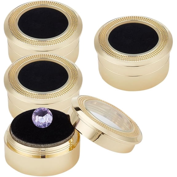 4Pcs Diamond Display Case Gemstone Display Box Light Gold Alloy Loose Diamond Storage Boxes with Clear Window Cushion