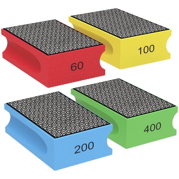 4Pcs Diamond Hand Polishing Pads Set 60/100/200/400 Grit Wet Dry Diamond Sanding Block Foam Backing Reusable Sharp Sanding Block Kit Diamond Sanding Pads for Stone Glass Tile Metal