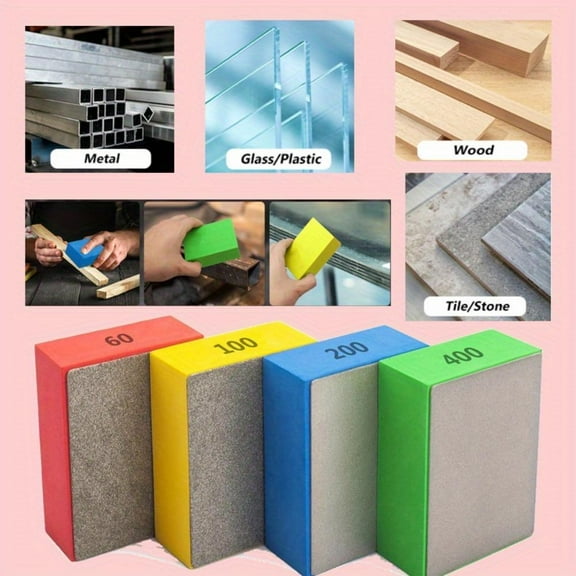 4Pcs Diamond Hand Polishing Pads for Sanding Ceramics Glass Tile Concrete Stone Marble Granite, 60#, 100#,200#,400# (Plane)