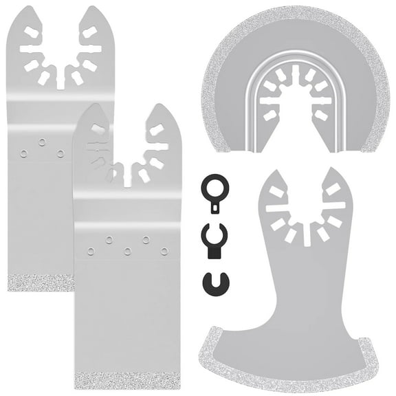 4Pcs Diamond Oscillating Tool Blade Set Professional Diamond Multitool Blades Kit Precise Cutting Semi Circle Saw Blade Grout Removal Saw Blade with 3 Spacer Adapters