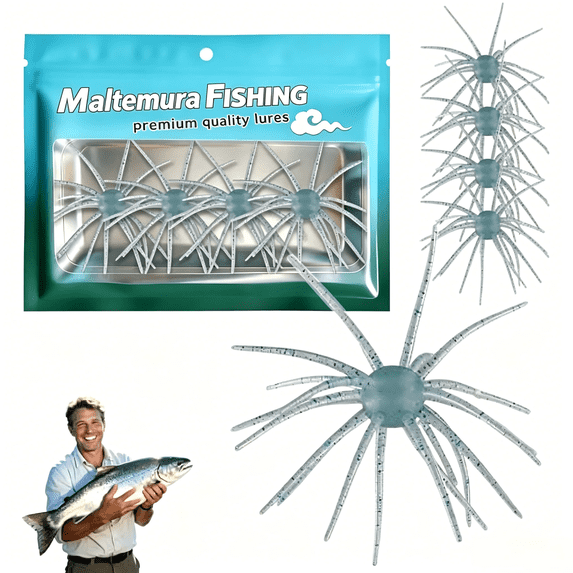 4Pcs Dice Bait, Floating TPR Swimbait with Reflective Stars,Tentacle Creature Lure, Sea Urchin Style Soft Plastic Baits, for Bass Fishing Drop Shot, Wacky Rig/Neko Rig and Finesse, Slow Sinking