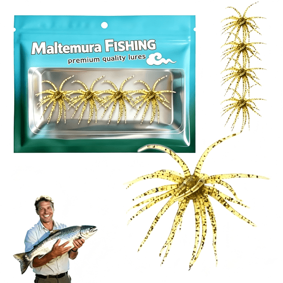 4Pcs Dice Bait, Floating TPR Swimbait with Reflective Stars,Tentacle Creature Lure, Sea Urchin Style Soft Plastic Baits, for Bass Fishing Drop Shot, Wacky Rig/Neko Rig and Finesse, Slow Sinking