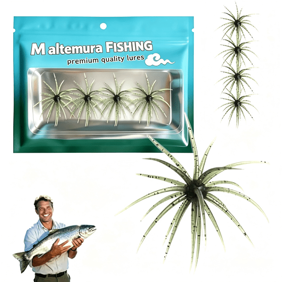 4Pcs Dice Bait, Floating TPR Swimbait with Reflective Stars,Tentacle Creature Lure, Sea Urchin Style Soft Plastic Baits, for Bass Fishing Drop Shot, Wacky Rig/Neko Rig and Finesse, Slow Sinking