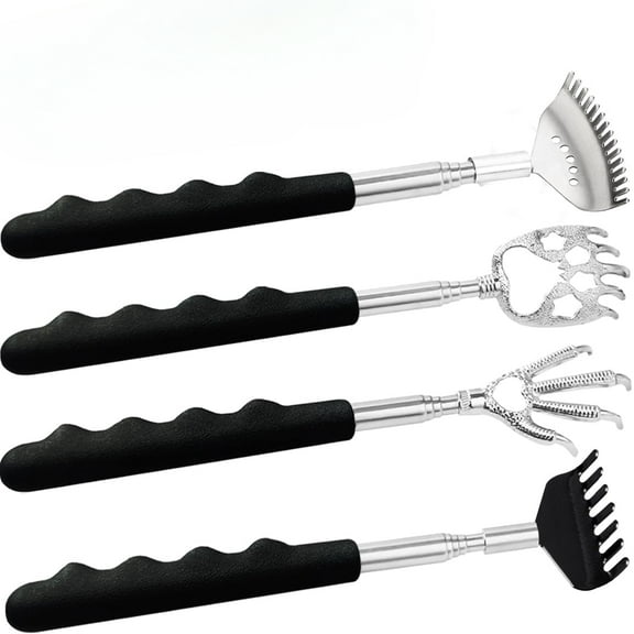 4Pcs Different Back Scratcher Extendable Back Massager Tool with Rubber Handles, Metal Portable Telescoping Back Scratcher, Stocking Stuffers for Men Women Kids Adults