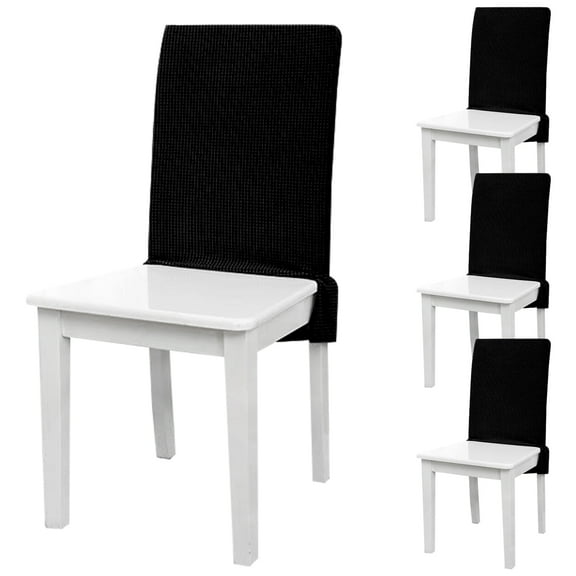 4Pcs Dining Chair Back Covers Elastic Polyester Chair Back Protective Cover Dustproof Backrest Slipcover Grey/Black for Home Office
