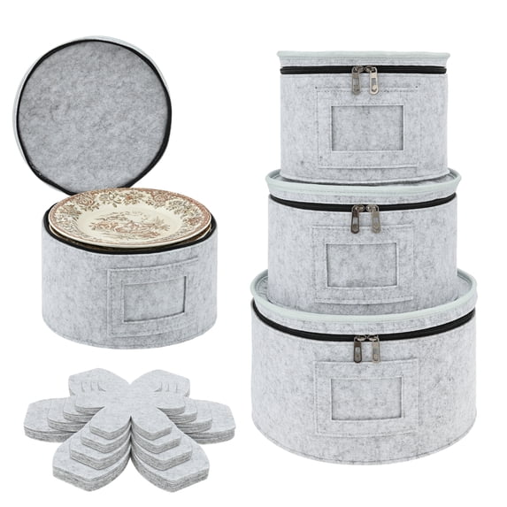 4Pcs Dinner Plate Storage Box Felt Dish Container Dinnerware Plate Organizer with 48Pcs Dividers for Dish Bowls Transport Moving
