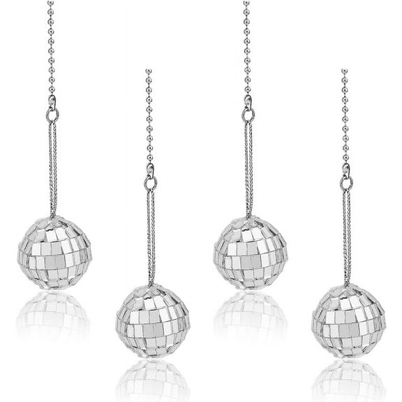 4Pcs Disco Ball Ceiling Fan Pull Chain Beaded Ball Fan Pull Chain Extenders Silver Mirror Ball Light Pull Chain Decor Dazzling Ball Ceiling Fan Pull Chains DIY