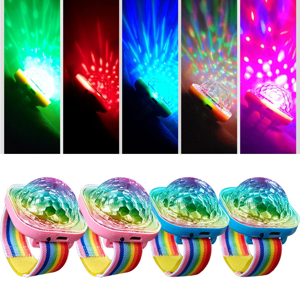 4Pcs Mini Disco Ball Lights with 5 Strobe Light Modes, Voice Control Party Lights USB LED Kids Watches for Girls and Boys with Suction Cup Christmas Birthday Gifts, 2 Blue+2 Pink