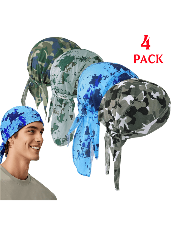 4Pcs Do Rag Skull Caps for Men, Breathable Cooling Doo Rags Hat Helmet Linner Beanie Cycling Motorcycle Bandana